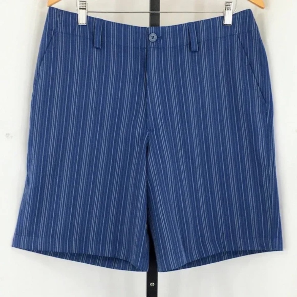 Under Armour Performance Mens Shorts Blue Flat Front Striped 9" Inseam Sz 34R